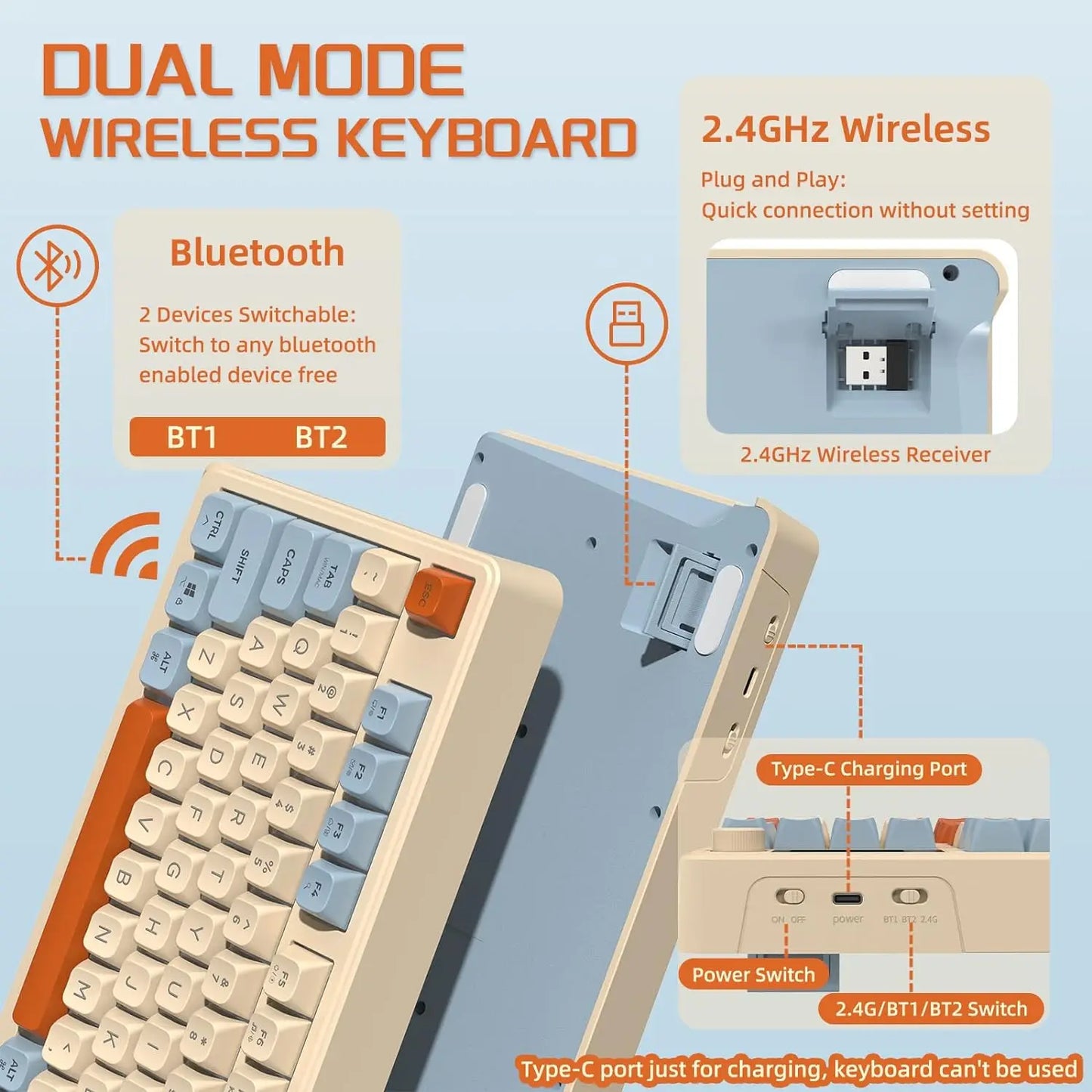 Clavier de jeu sans fil PCMAMBASNAKE x ZIYOU LANG M96, contrôle par bouton Bluetooth