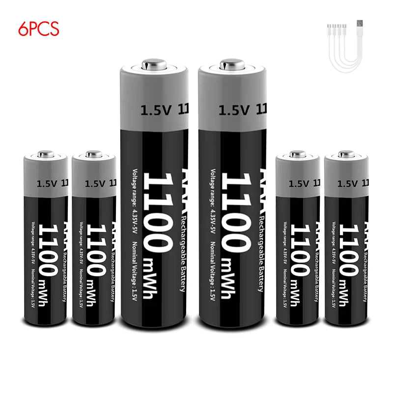 PC MATOV 1.5V AAA USB Li-ion Rechargeable Battery Aaa 1.5V 1100mWh Lithium Batteries with 4-in-1 Cable  Toys Camera Flashlight