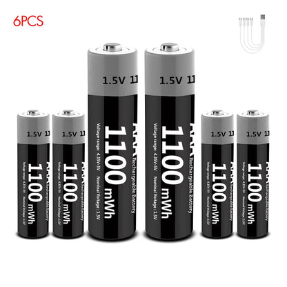 PC MATOV 1.5V AAA USB Li-ion Rechargeable Battery Aaa 1.5V 1100mWh Lithium Batteries with 4-in-1 Cable  Toys Camera Flashlight