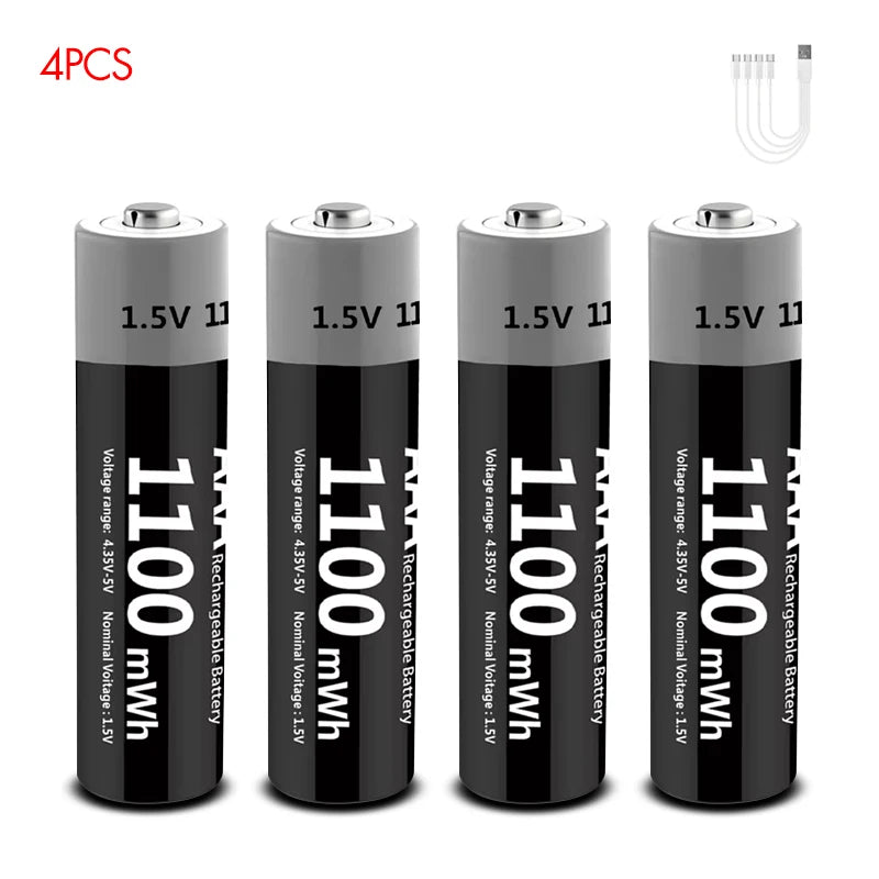 PC MATOV 1.5V AAA USB Li-ion Rechargeable Battery Aaa 1.5V 1100mWh Lithium Batteries with 4-in-1 Cable  Toys Camera Flashlight