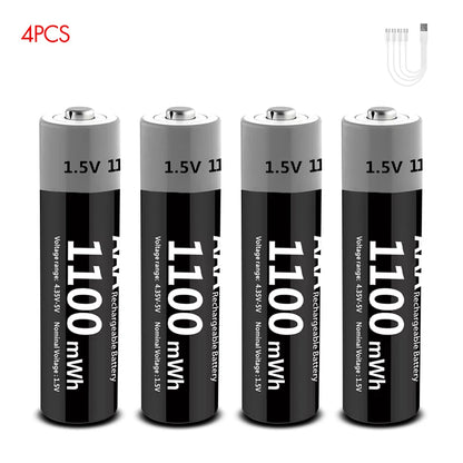 PC MATOV 1.5V AAA USB Li-ion Rechargeable Battery Aaa 1.5V 1100mWh Lithium Batteries with 4-in-1 Cable  Toys Camera Flashlight