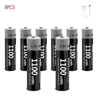 PC MATOV 1.5V AAA USB Li-ion Rechargeable Battery Aaa 1.5V 1100mWh Lithium Batteries with 4-in-1 Cable  Toys Camera Flashlight