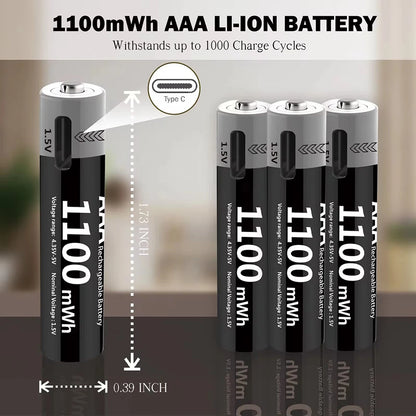 PC MATOV 1.5V AAA USB Li-ion Rechargeable Battery Aaa 1.5V 1100mWh Lithium Batteries with 4-in-1 Cable  Toys Camera Flashlight