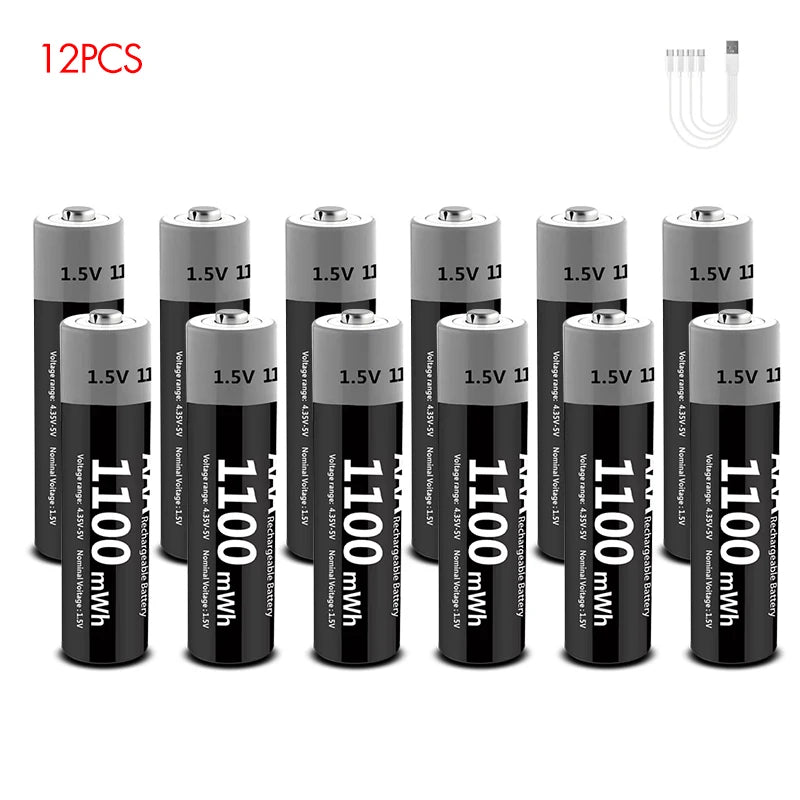 PC MATOV 1.5V AAA USB Li-ion Rechargeable Battery Aaa 1.5V 1100mWh Lithium Batteries with 4-in-1 Cable  Toys Camera Flashlight