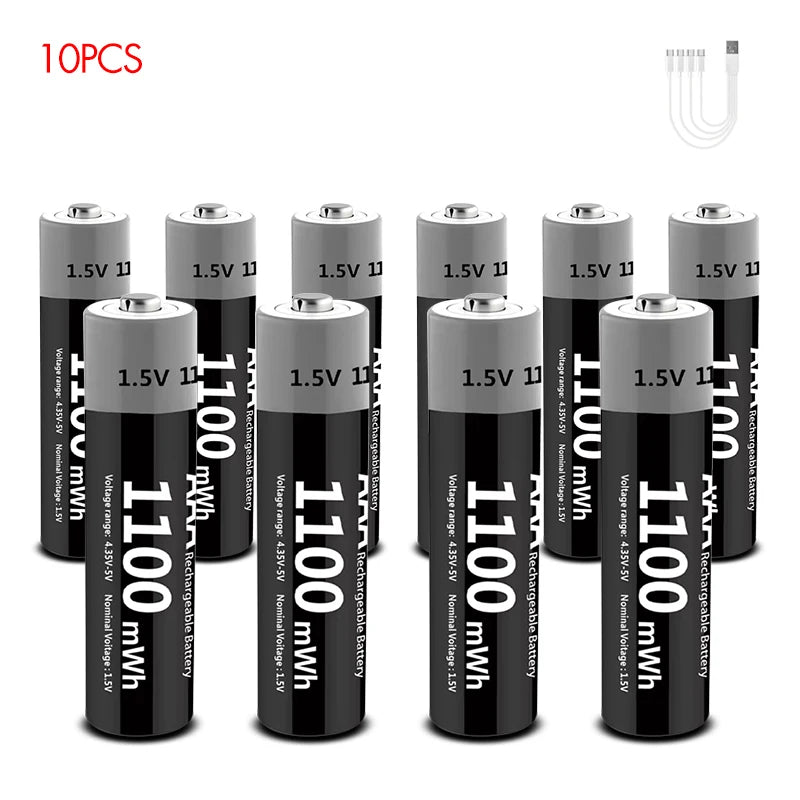 PC MATOV 1.5V AAA USB Li-ion Rechargeable Battery Aaa 1.5V 1100mWh Lithium Batteries with 4-in-1 Cable  Toys Camera Flashlight