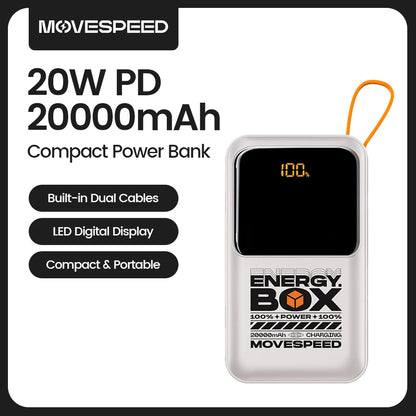 PC MOVESPEED F20 Power Bank 20000mAh USB-C Cable 22.5W Max Portable Fast Charging External Battery  iPhone 15  Xiaomi 14 Huawei