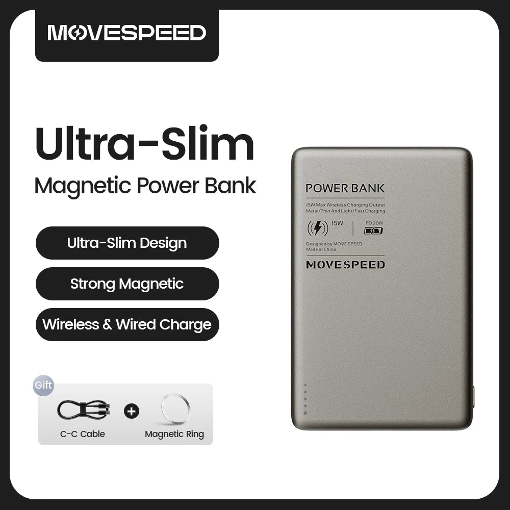 PC MOVESPEED S05 Magnetic Power Bank 5000mAh 20WPD Wireless Powerbank Slim Portable Battery Charger  iPhone 16 15 Samsung 24 23