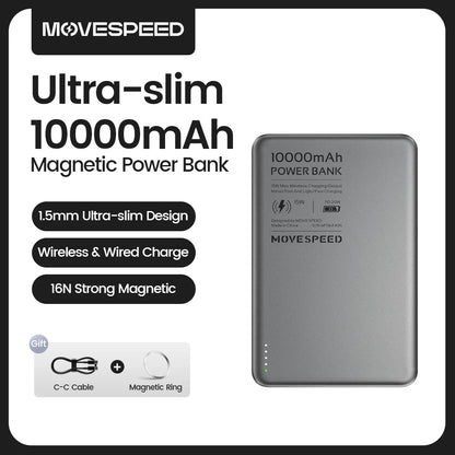 PC MOVESPEED S10 Slim Magnetic Power Bank 10000mAh PD20W Portable Charger Wireless External Battery  iPhone 16 Samsung Powerbank