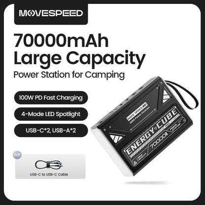 PC MOVESPEED Z70Pro Large Capacity Power Bank 100W Fast Charge External Battery w/ Flashlight Powerbank  Laptop Outdoor Camping