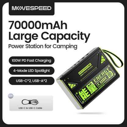 PC MOVESPEED Z70Pro Large Capacity Power Bank 100W Fast Charge External Battery w/ Flashlight Powerbank  Laptop Outdoor Camping