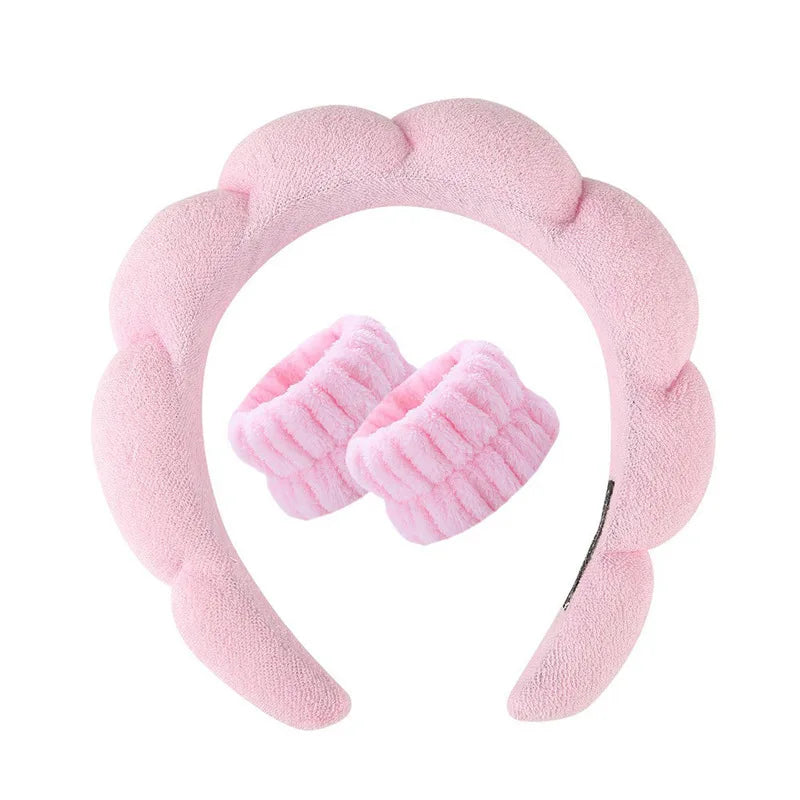 PC Makeup Headband Puffy Makeup Absorbent Sponge Bubble Hair Hoops  Face Washing Skincare Women Headwear Velvet Spa Makeup Tool