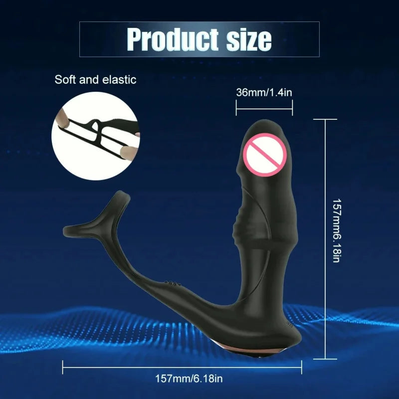 Gtooza_Male Thrusting Prostate Massager Rotating Anal Vibrator Butt Plug Testicle Stimulator Delay Ejaculation Ring Sex Toys  Men gtooza.com