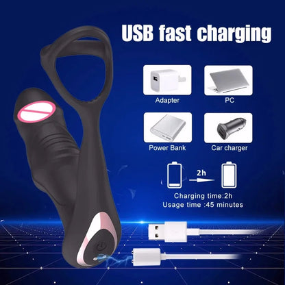 Gtooza_Male Thrusting Prostate Massager Rotating Anal Vibrator Butt Plug Testicle Stimulator Delay Ejaculation Ring Sex Toys  Men gtooza.com