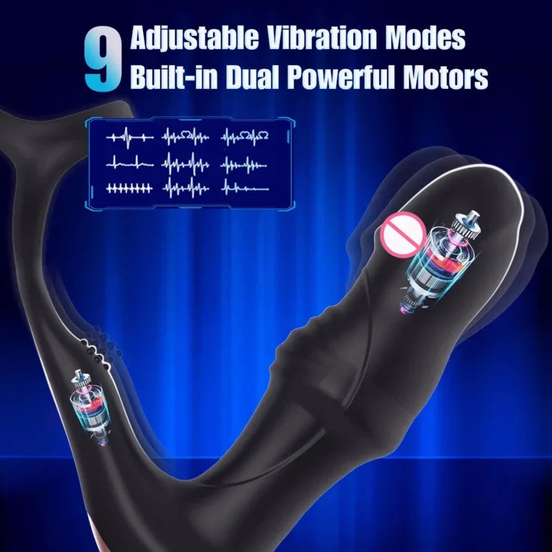 Gtooza_Male Thrusting Prostate Massager Rotating Anal Vibrator Butt Plug Testicle Stimulator Delay Ejaculation Ring Sex Toys  Men gtooza.com