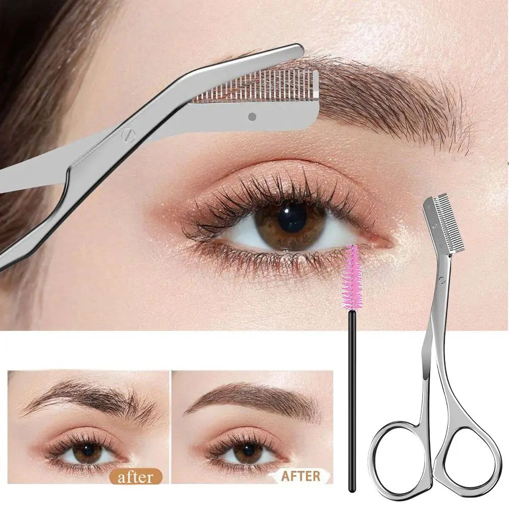 Manual Eyebrow Trimmer For Women Stainless Steel Eyebrow Scissor With Comb Brush Daily Brow Hair Removal Beauty Makeup Tool