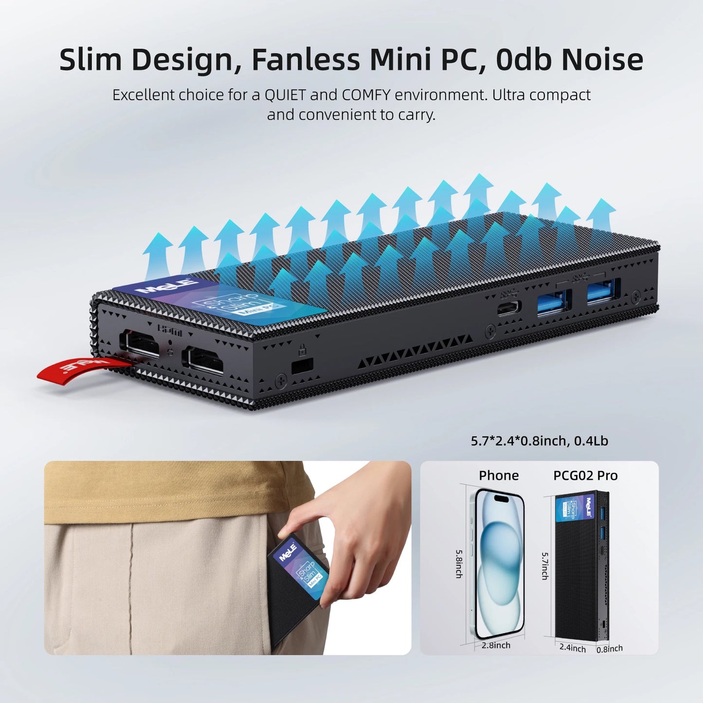 PCMeLE Fanless Slim Mini PC Stick Computer Windows 11 N100 J4125 N5105 128G