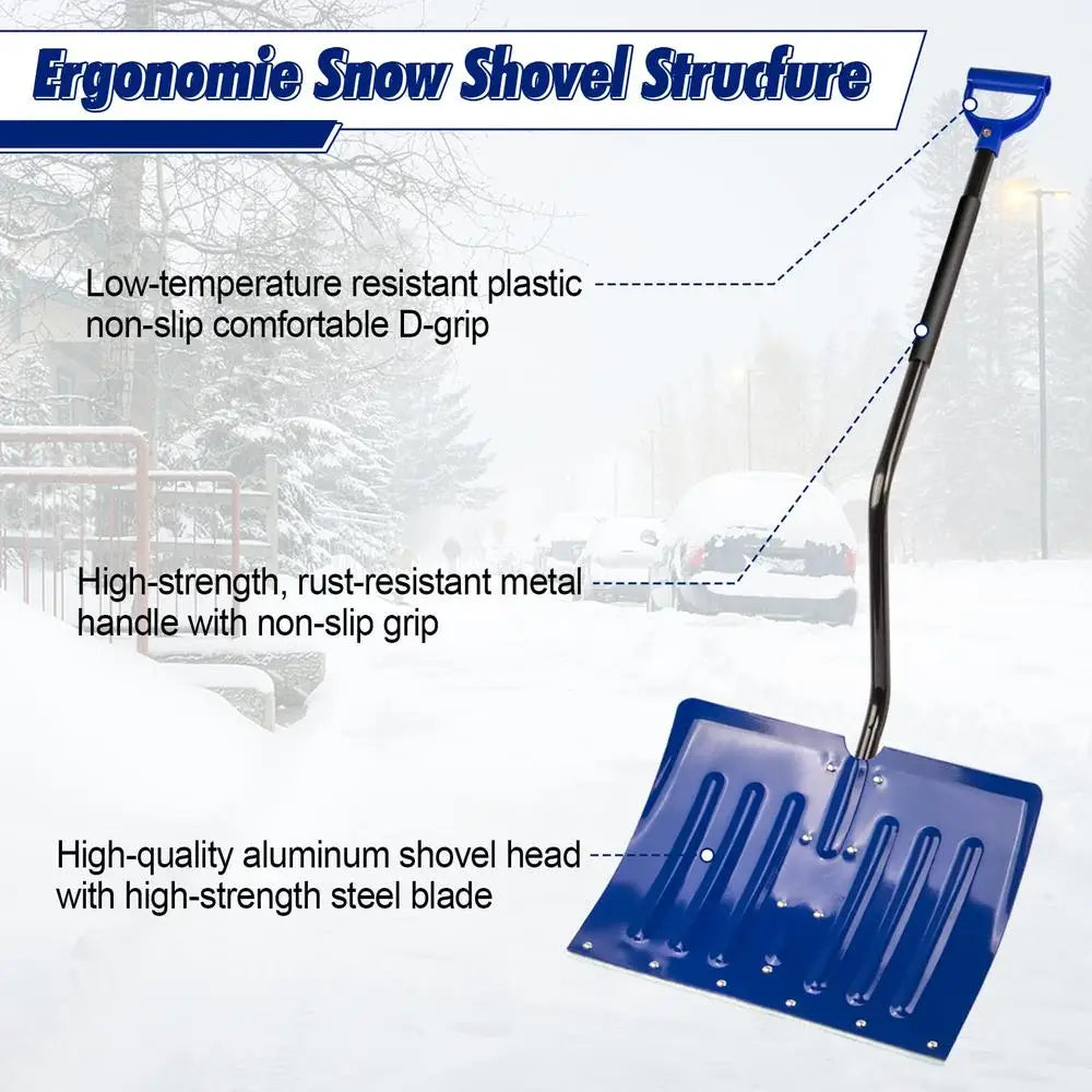 Metal Snow Shovel Driveway Removal Ergonomic D-Handle 53 Inches Lightweight Sturdy Aluminum Alloy Blade Effective Winter Tool