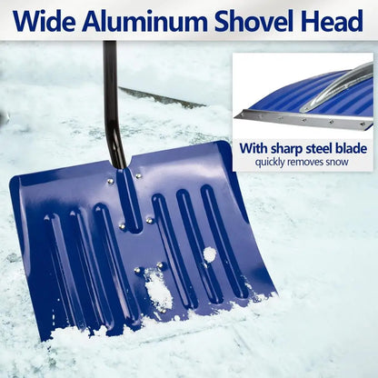 Metal Snow Shovel Driveway Removal Ergonomic D-Handle 53 Inches Lightweight Sturdy Aluminum Alloy Blade Effective Winter Tool