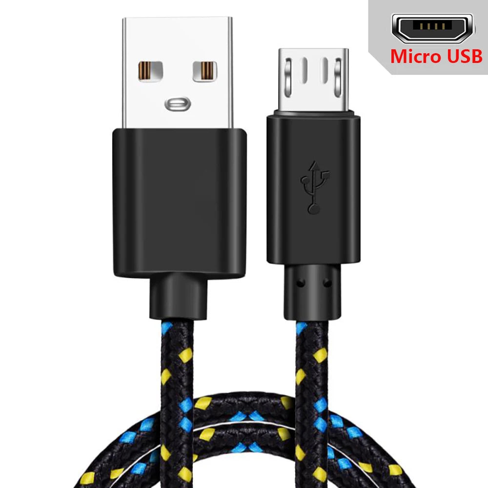 PC Micro USB Cable 1m/2m/3m Data Sync USB Charger Cable For Samsung Huawei Xiaomi HTC Android Phone Nylon Braided Microusb Cables