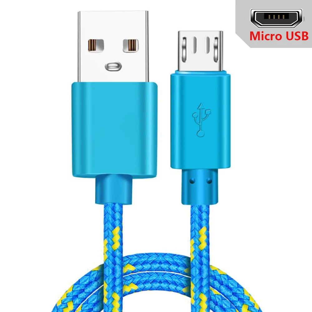 PC Micro USB Cable 1m/2m/3m Data Sync USB Charger Cable For Samsung Huawei Xiaomi HTC Android Phone Nylon Braided Microusb Cables