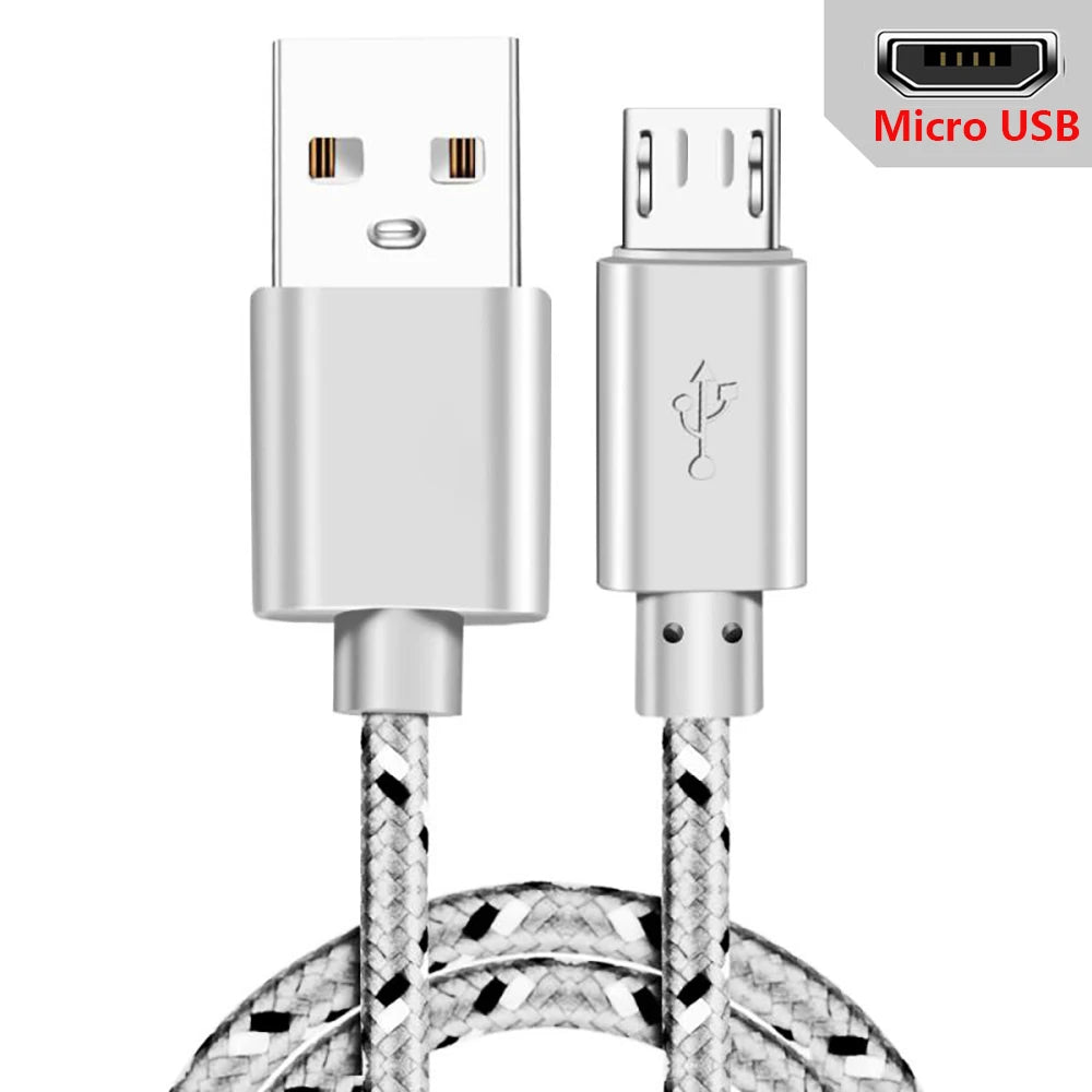 PC Micro USB Cable 1m/2m/3m Data Sync USB Charger Cable For Samsung Huawei Xiaomi HTC Android Phone Nylon Braided Microusb Cables