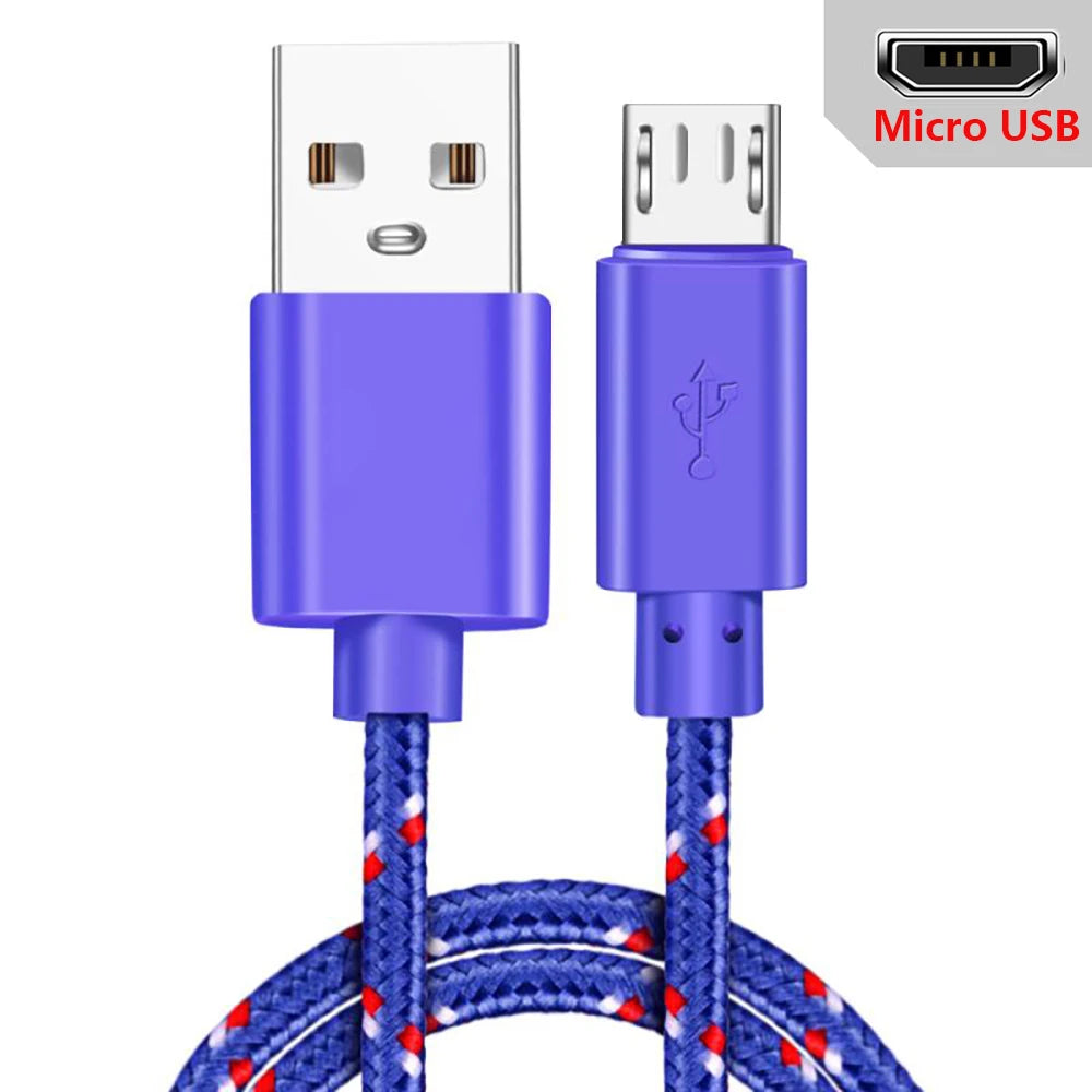 PC Micro USB Cable 1m/2m/3m Data Sync USB Charger Cable For Samsung Huawei Xiaomi HTC Android Phone Nylon Braided Microusb Cables