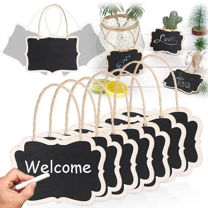 Mini Blackboard Sign Hanging Lanyard Chalkboard Message Woodlive Signs Labels Small Display Decor Double Sided Wooden Boards