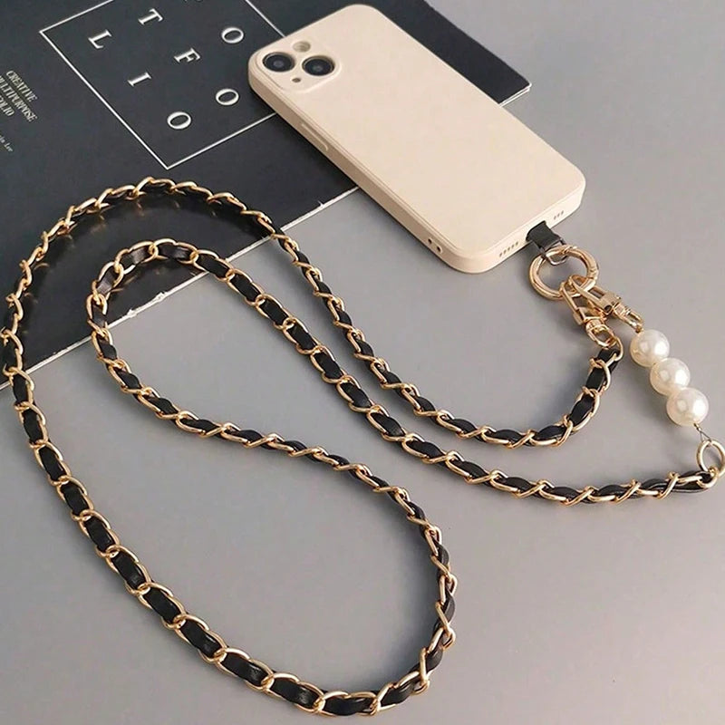 PC Mobile Phone Lanyard Women's Long Neck and Shoulder Strap Phone Case Universal Lanyard Long Crossbody Pearl Pickup Chain