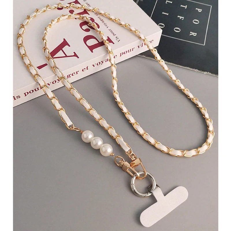 PC Mobile Phone Lanyard Women's Long Neck and Shoulder Strap Phone Case Universal Lanyard Long Crossbody Pearl Pickup Chain