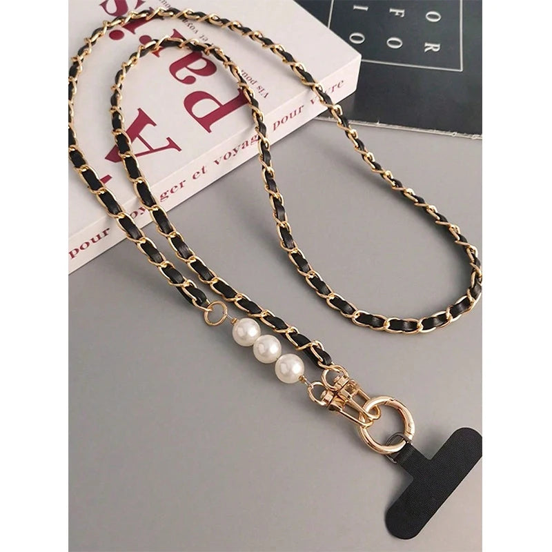 PC Mobile Phone Lanyard Women's Long Neck and Shoulder Strap Phone Case Universal Lanyard Long Crossbody Pearl Pickup Chain