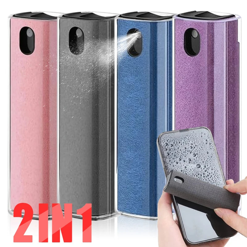 Multifunction 2 In 1 Phone Screen Spray Cleaner For Phones Tablet Laptop Computer Screen Dust Removal Microfiber Cloth Set