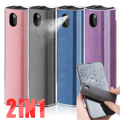 Multifunction 2 In 1 Phone Screen Spray Cleaner For Phones Tablet Laptop Computer Screen Dust Removal Microfiber Cloth Set