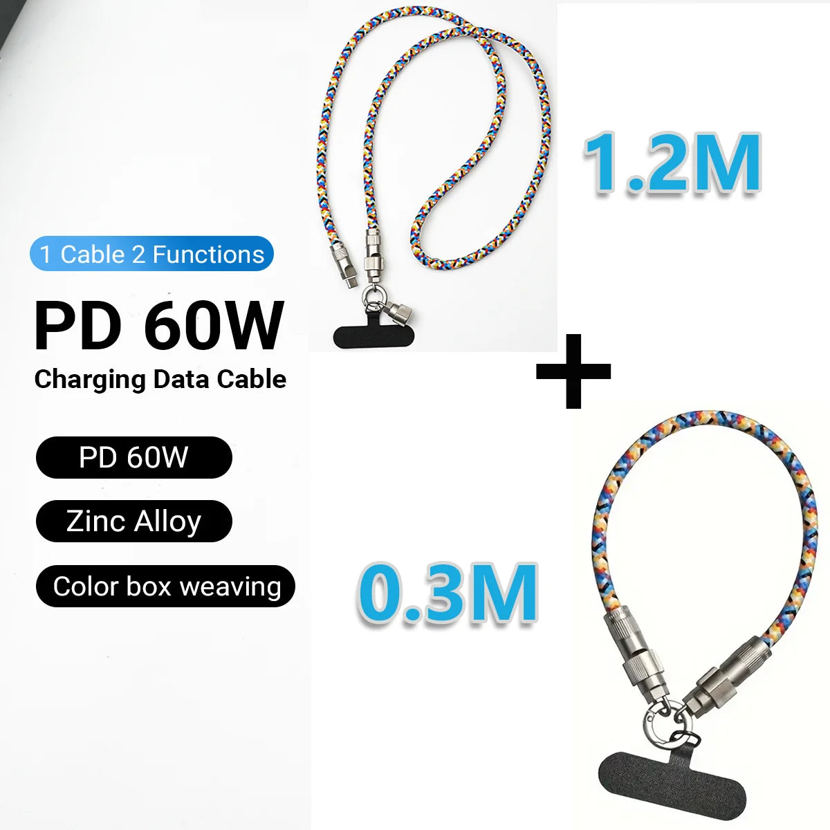 PC NADODO Fashion Phone Lanyard PD 60W Charging Cable Tpcy-c To C Zinc Alloy Lock Halter Neck Wrist  Mobile Phone Accessories