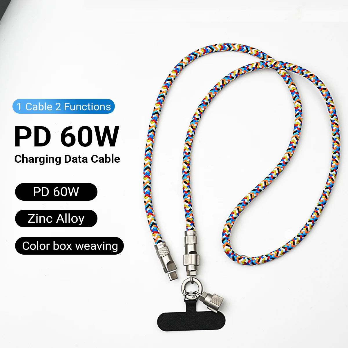 PC NADODO Fashion Phone Lanyard PD 60W Charging Cable Tpcy-c To C Zinc Alloy Lock Halter Neck Wrist  Mobile Phone Accessories