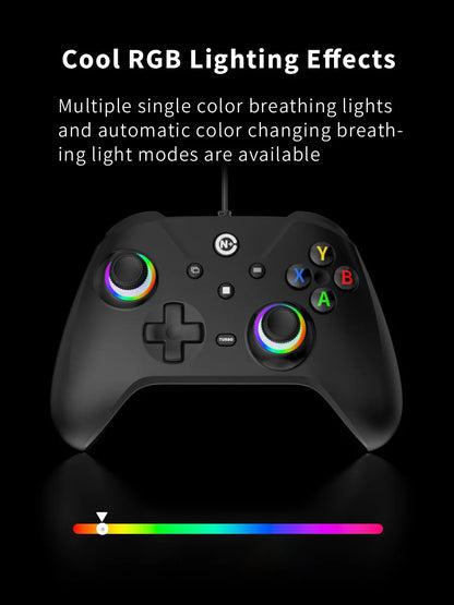 NE N5 Pro Wired Controller for PC Nintendo Switch Laptop Turbo Vibration LED Light 2.3m/7.5ft Cable 500Hz Gamepad RGB Joystick