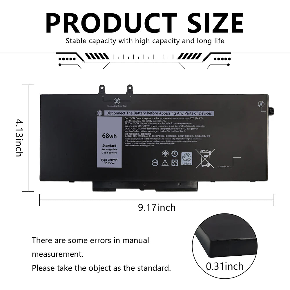 PC NEW 3HWPP Laptop Battery For Dell Latitude 5401 5410 5411 5501 Precision 3541 3551 Precision 3541 3550 3551 1VY7F N2NLL