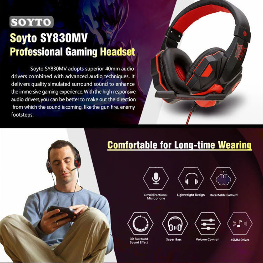 PCNEW Professional Led Light Wired Gaming Headphones With Microphone For PS