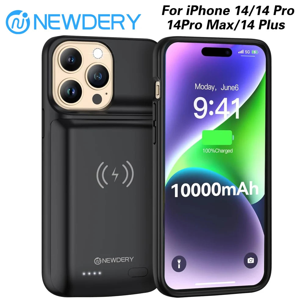 NEWDERY 10000mAh Battery Charger Case for iPhone 14/14Pro/14 Pro Max Charging Case Portable Charger Extended Battery Pack