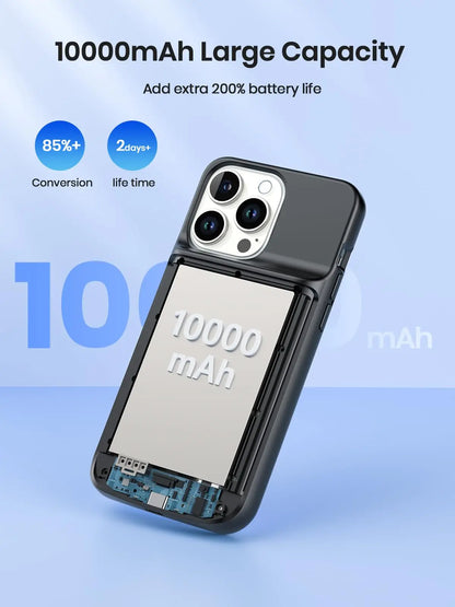 NEWDERY 10000mAh Battery Charger Case for iPhone 15/15 Pro Portable Power Bank Magnetic Wireless Charging Case Battery Pack