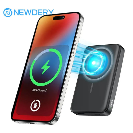 NEWDERY 10000mAh Magnetic Battery Pack for iPhone 15/14/13/12/Pro Max/Pro/Plus/Mini Wireless Portable Charger Power Bank