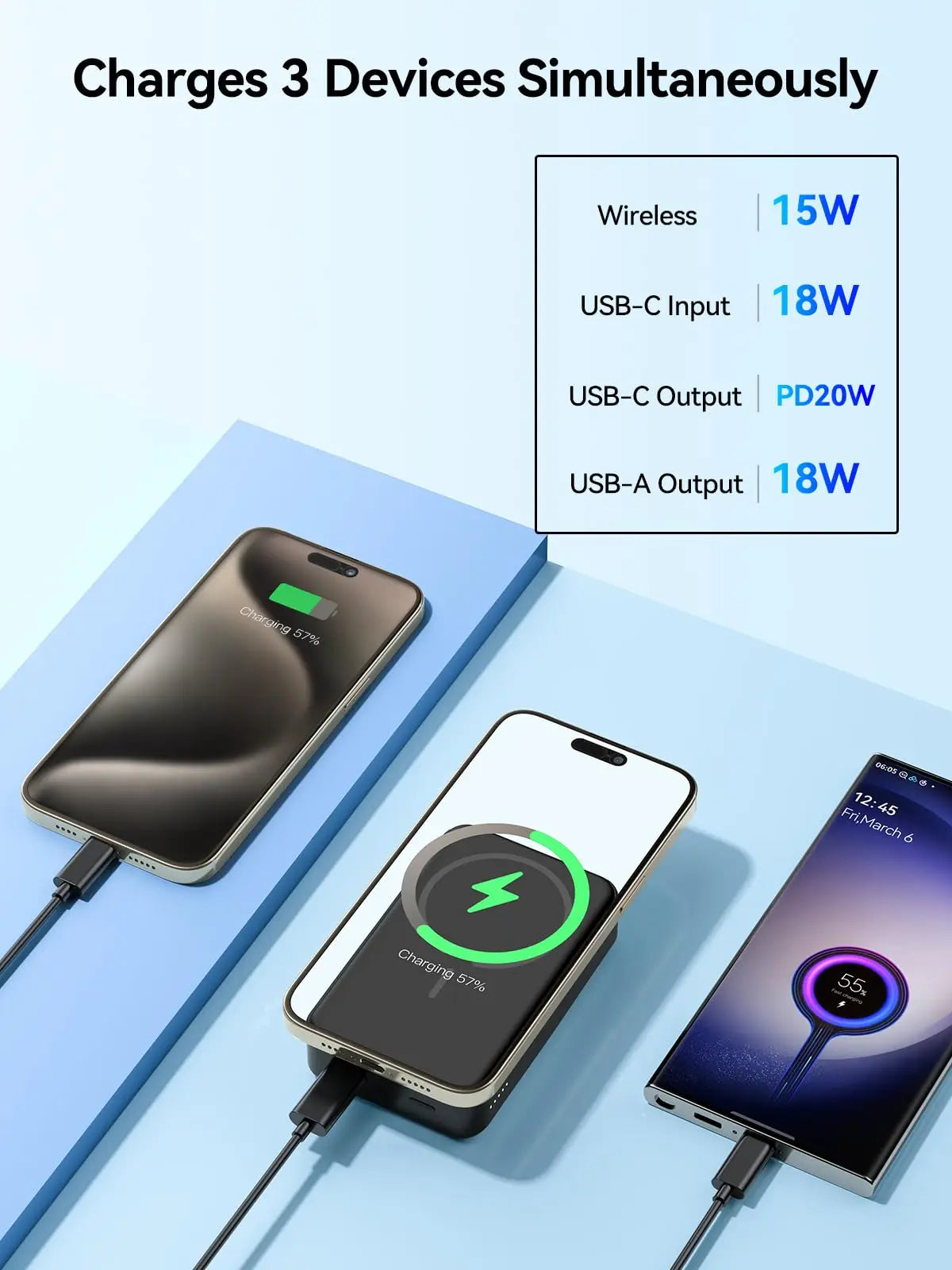 NEWDERY 20000mAh Magnetic Power Bank PD 20W Wireless Fast Charging for iPhone 15/14/13/12/Pro Max/Pro/Plus/Mini/ AirPods 3/2/Pro