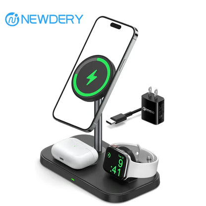 NEWDERY 3 in 1 Charging Station for iPhone 16 15 14 13 Pro Max MagSafe Charging Wireless Charger Stand for Apple Watch,AirPods