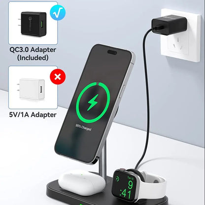 NEWDERY 3 in 1 Charging Station for iPhone 16 15 14 13 Pro Max MagSafe Charging Wireless Charger Stand for Apple Watch,AirPods