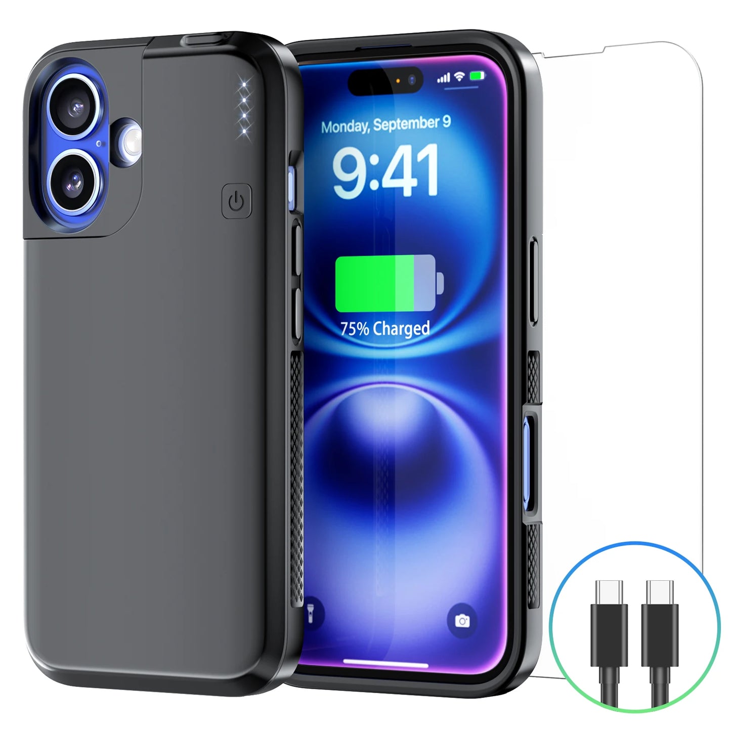 NEWDERY 5000mAh Battery Case for iPhone 16 Charging Power Bank Cover Portable Rechargeable Charger Charging Case Battery Pack