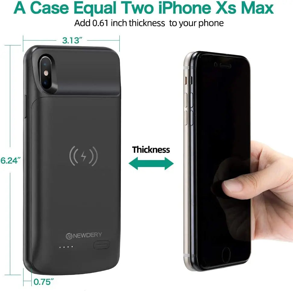 NEWDERY 6000mAh Battery Case for iPhone Xs Max (6.5 inch) External Battery Pack Portable Power Bank Protective Charging Case