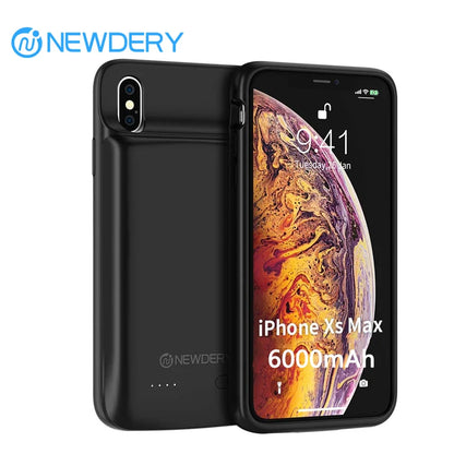 NEWDERY 6000mAh Battery Case for iPhone Xs Max (6.5 inch) External Battery Pack Portable Power Bank Protective Charging Case