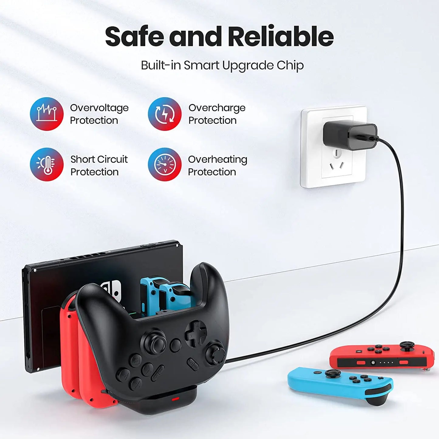 NEWDERY  6in1 Controller Charger Dock  Nintendo Switch Pro Controller Joy con Fast Charging Dock Station  Switch OLED/Lite