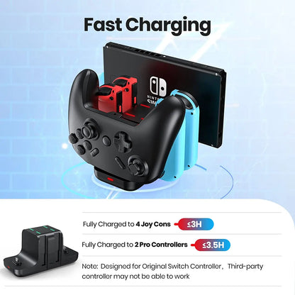 NEWDERY  6in1 Controller Charger Dock  Nintendo Switch Pro Controller Joy con Fast Charging Dock Station  Switch OLED/Lite