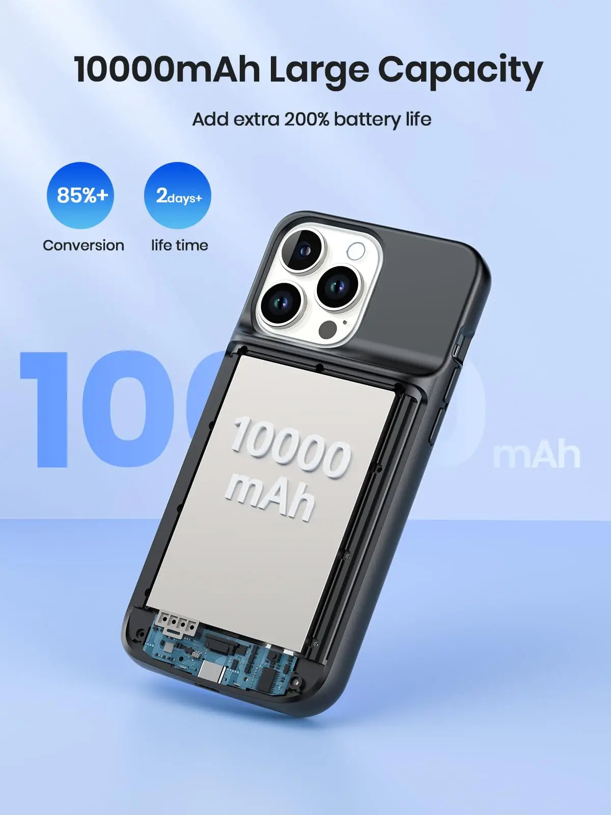 NEWDERY Battery Charger Case for iPhone 15/15 Pro/Plus/Pro Max Wireless Portable Charger Case 10000mAh Extended Battery Pack