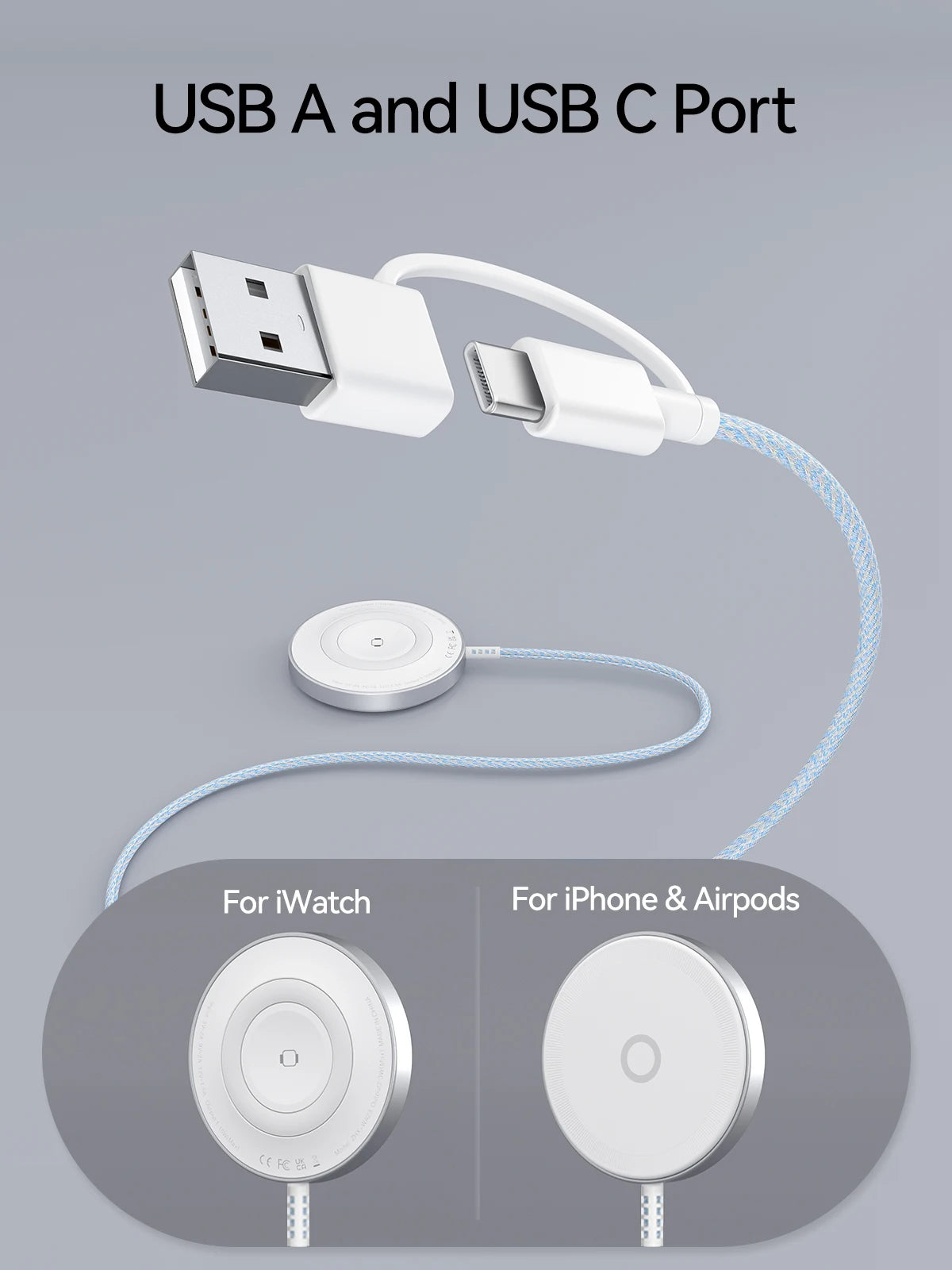 NEWDERY Cable for Apple Watch/Airpods/iPhone Fast Portable Magnet Charging Station for iPhone 16-12 Series, Mag-Safe Charger